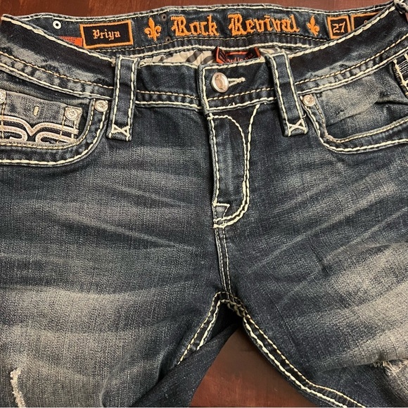 Rock Revival Priya Straight Stretch Jeans distressed rips bling 27 EUC - Picture 11 of 15